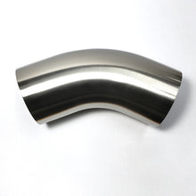 Load image into Gallery viewer, Stainless Bros 3.5in 304 SS 45 Degree Bend Elbow - 1D / 3.5in CLR - 16GA /.065in Wall - Leg