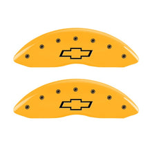 Load image into Gallery viewer, MGP 2 Caliper Covers Engraved Front Bowtie Yellow Finish Blk Char 05 Chevy Silverado 1500