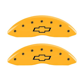 MGP 2 Caliper Covers Engraved Front Bowtie Yellow Finish Blk Char 05 Chevy Silverado 1500