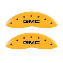 Load image into Gallery viewer, MGP 2 Caliper Covers Engraved Front GMC Yellow Finish Black Characters 2004 GMC Canyon
