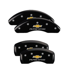 Cargar imagen en el visor de la galería, MGP 4 Caliper Covers Engraved F &amp; R Chevy Racing Black Finish Silver Char 2019 Chevrolet Equinox