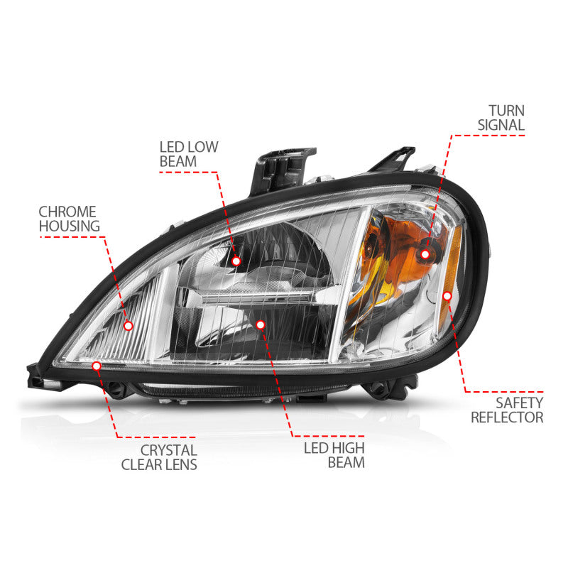 ANZO 1996-2013 Freightliner Columbia LED Crystal Headlights Chrome Housing w/ Clear Lens (Pair)