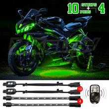 Load image into Gallery viewer, XK Glow Strips Single Color XKGLOW LED Accent Light Motorcycle Kit Green - 10xPod + 4x8In