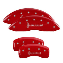 Cargar imagen en el visor de la galería, MGP 4 Caliper Covers Engraved Front &amp; Rear Lincoln Red Finish Silver Char 2017 Lincoln Continental