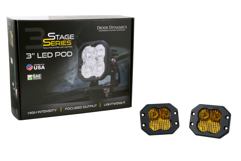 Diode Dynamics SS3 Sport ABL - Yellow Flood Flush (Pair)