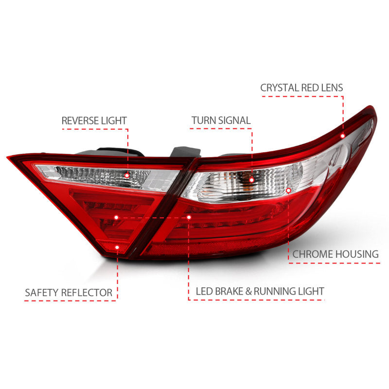 ANZO 2015-2016 Toyota Camry LED Taillights Red/Clear