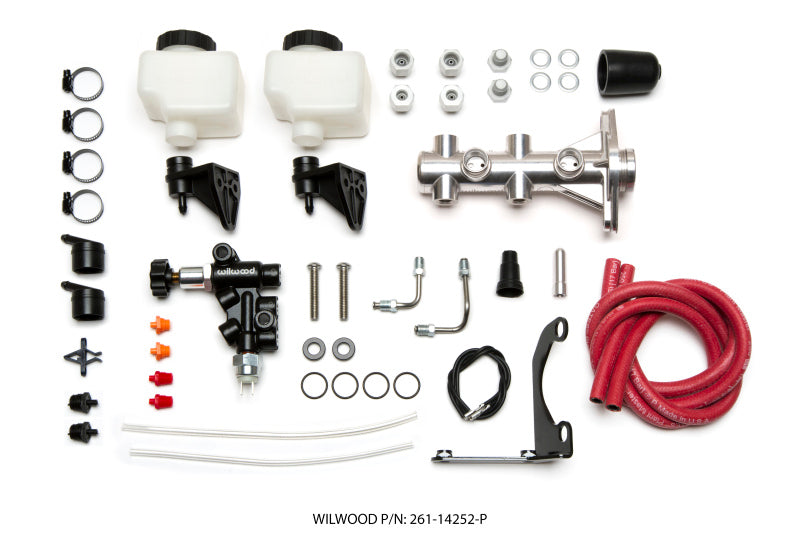 Wilwood Tandem Remote M/C Kit w L/H Brkt & Prop Valve - 1 1/8in Bore Ball Burnished