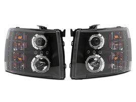 Raxiom 07-13 Chevrolet Silverado 1500 LED Halo Projector Headlights- Black Housing- Clear Lens