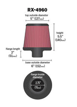 Cargar imagen en el visor de la galería, K&amp;N Filter Universal X Stream Clamp-On 2.75in Flange ID / 6in Base OD / 5in Top OD / 5.5in Height