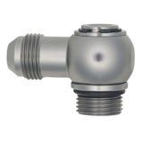 DeatschWerks 8AN ORB Male to 8AN Male Flare Low Profile 90-Degree Swivel - Anodized DW Titanium