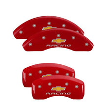 Cargar imagen en el visor de la galería, MGP 4 Caliper Covers Engraved F &amp; R Chevy Racing Red Finish Silver Char 2018 Chevrolet Equinox