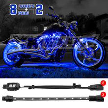 Cargar imagen en el visor de la galería, XK Glow Single Color XKGLOW LED Accent Light Motorcycle Kit Blue - 8xPod + 2x8InStrips