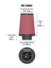 Cargar imagen en el visor de la galería, K&amp;N Universal Chrome Filter 3 1/2 inch ID FLG / 6 inch Bottom / 4 1/2 inch CR / 9 inch Length