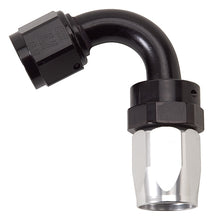 Cargar imagen en el visor de la galería, Russell Performance -10 AN Black/Silver 120 Degree Tight Radius Full Flow Swivel Hose End