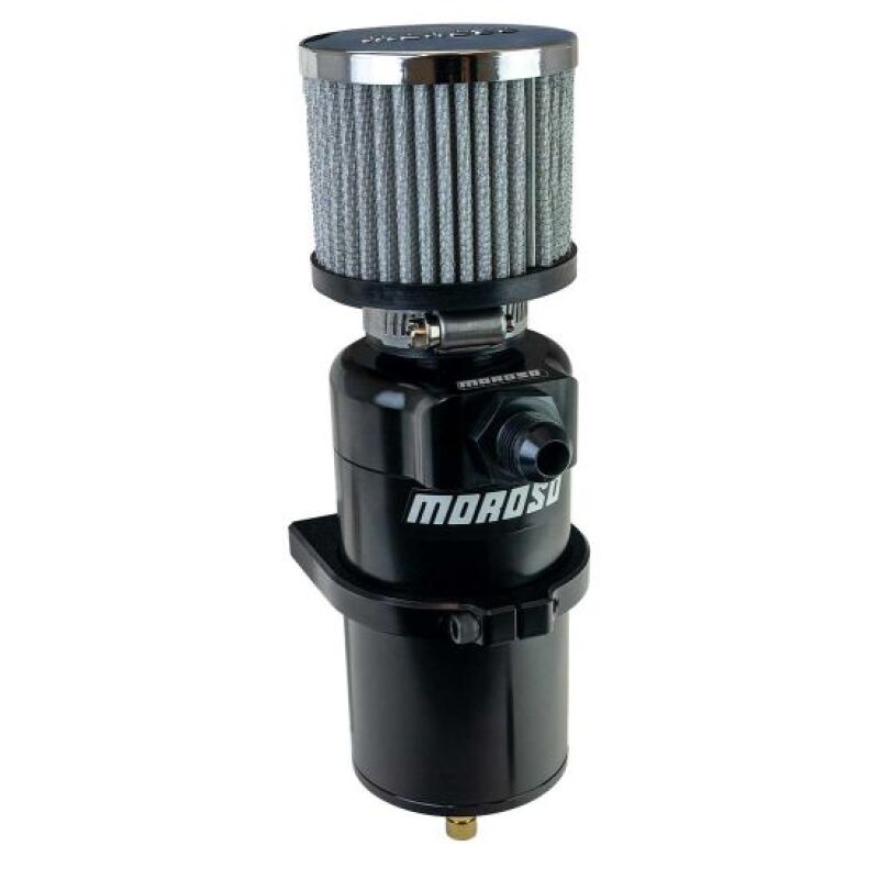 Moroso Single Inlet -8AN Billet Breather Tank Catch Can - Black
