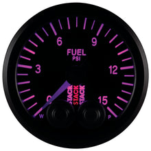 Cargar imagen en el visor de la galería, Autometer Stack 52mm 0-15 PSI 1/8in NPTF Male Pro-Control Fuel Pressure Gauge - Black