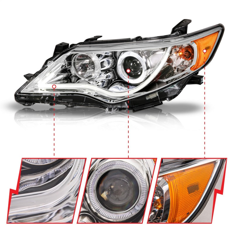 ANZO 2012-2013 Toyota Camry Projector Headlights w/ Halo Chrome