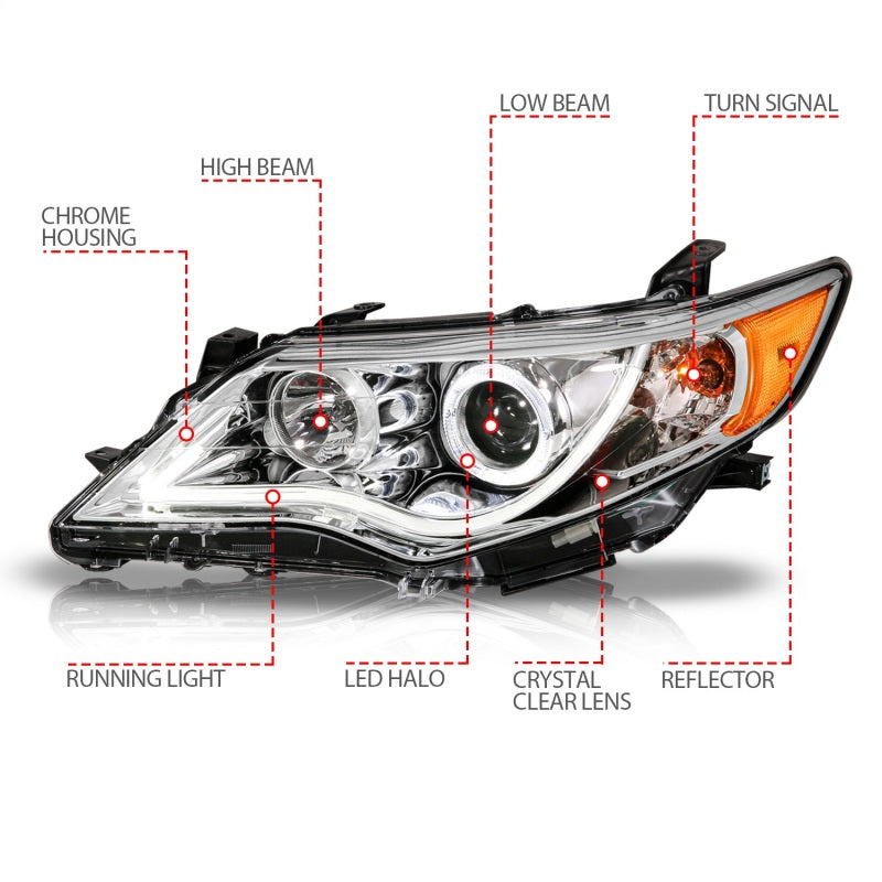 ANZO 2012-2013 Toyota Camry Projector Headlights w/ Halo Chrome