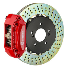 Cargar imagen en el visor de la galería, Brembo 99-07 Lancer Evo VI/VII/VIII/IX Rear GT BBK 4 Piston Cast 328x28 2pc Rotor Drilled-Red