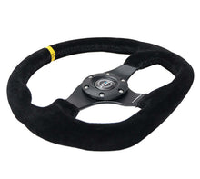 Cargar imagen en el visor de la galería, NRG Reinforced Steering Wheel (320mm) Sport Suede Flat Bottom w/ Yellow Center Mark
