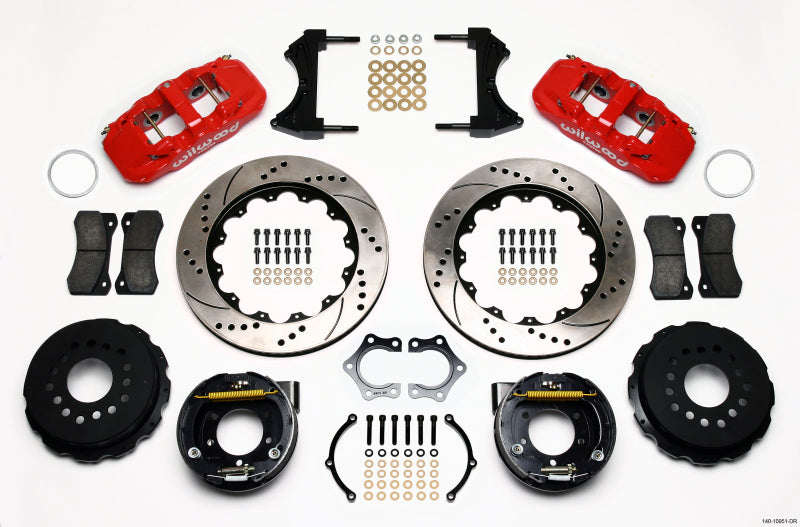 Wilwood AERO4 Rear P-Brake Kit 14.00in Drill Red Mopar/Dana 2.36in Off w/Snap Ring Brng