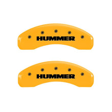 Cargar imagen en el visor de la galería, MGP 4 Caliper Covers Engraved Front &amp; Rear Hummer Yellow Finish Black Char 2005 Hummer H2