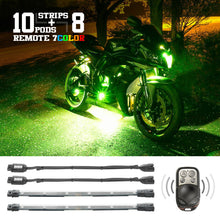 Cargar imagen en el visor de la galería, XK Glow Flex Strips 7 Color LED Accent Light Motorcycle/ATV Kit (10xCompact Pods + 8x10In)