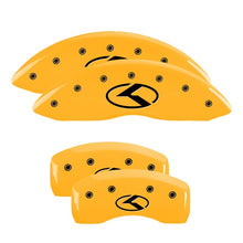 Cargar imagen en el visor de la galería, MGP 4 Caliper Covers Engraved Front &amp; Rear Circle K/Kia Yellow Finish Black Char 2018 Kia Optima