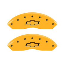 Cargar imagen en el visor de la galería, MGP 2 Caliper Covers Engraved Front Bowtie Yellow Finish Black Char 1999 Chevrolet Tahoe