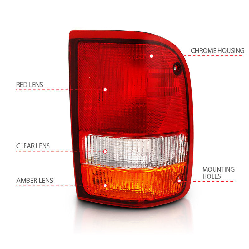 ANZO 1993-1997 Ford Ranger Tail Light Red/Cear (OE)