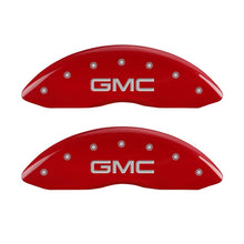 Load image into Gallery viewer, MGP 2 Caliper Covers Engraved Front GMC Red Finish Silver Characters 2008 GMC Canyon