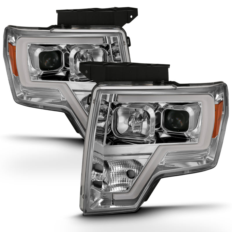 ANZO 2009-2014 Ford F-150 Projector Headlight Plank Style Chrome Amber