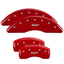 Cargar imagen en el visor de la galería, MGP 4 Caliper Covers Engraved Front JEEP Engraved Rear JEEP Grill logo Red finish silver ch