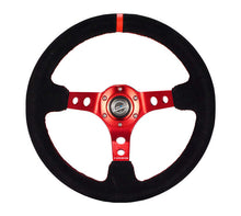 Cargar imagen en el visor de la galería, NRG Reinforced Steering Wheel (350mm / 3in. Deep) Blk Leather/Red Stitch w/Red Spoke