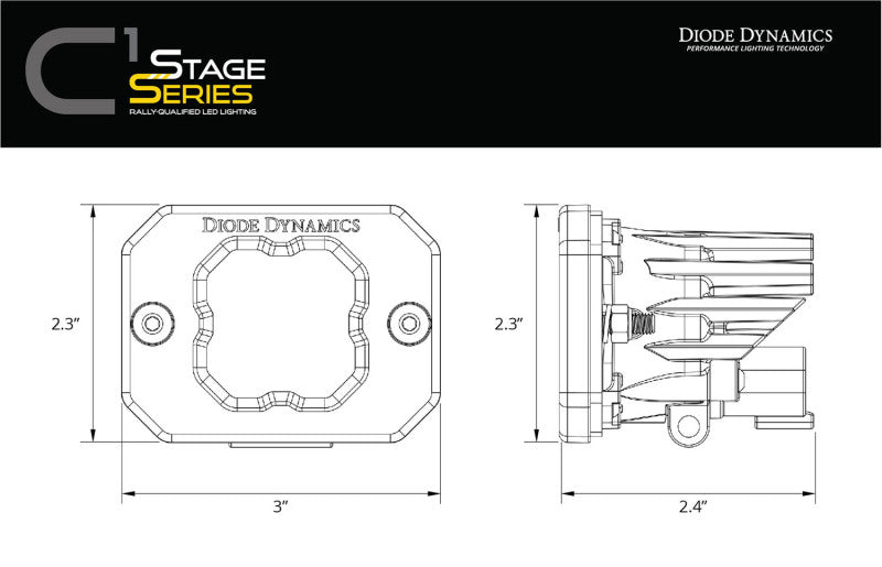 Diode Dynamics Stage Series C1 LED Pod - White SAE Fog Flush ABL Each