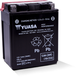 Yuasa YTX14AH-BS High Performance AGM 12-Volt Battery w/Bottle