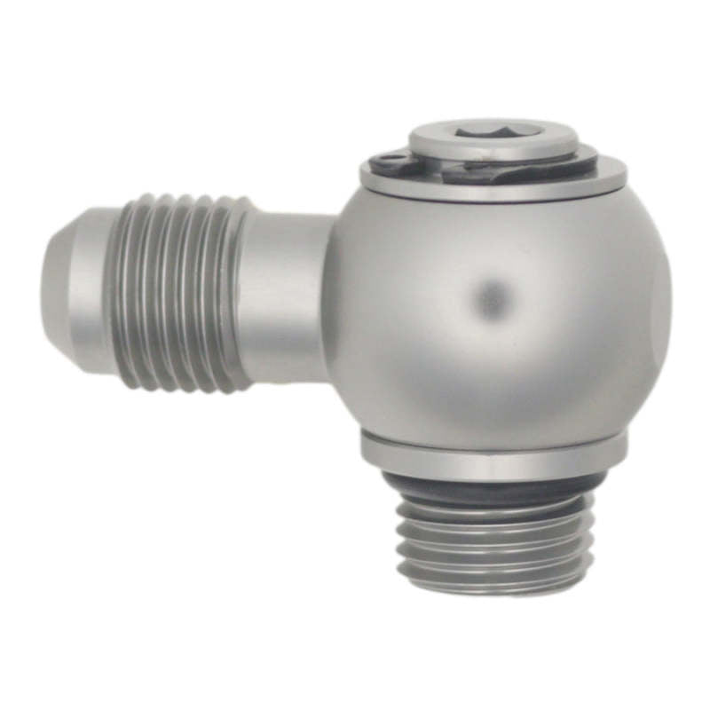 DeatschWerks 6AN ORB Male to 6AN Male Flare Low Profile 90-Degree Swivel - Anodized DW Titanium