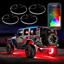 Cargar imagen en el visor de la galería, XK Glow Adjustable Wheel Ring Light Kit XKchrome App controlled w/ Turn Signal Function 4pc 15-18In