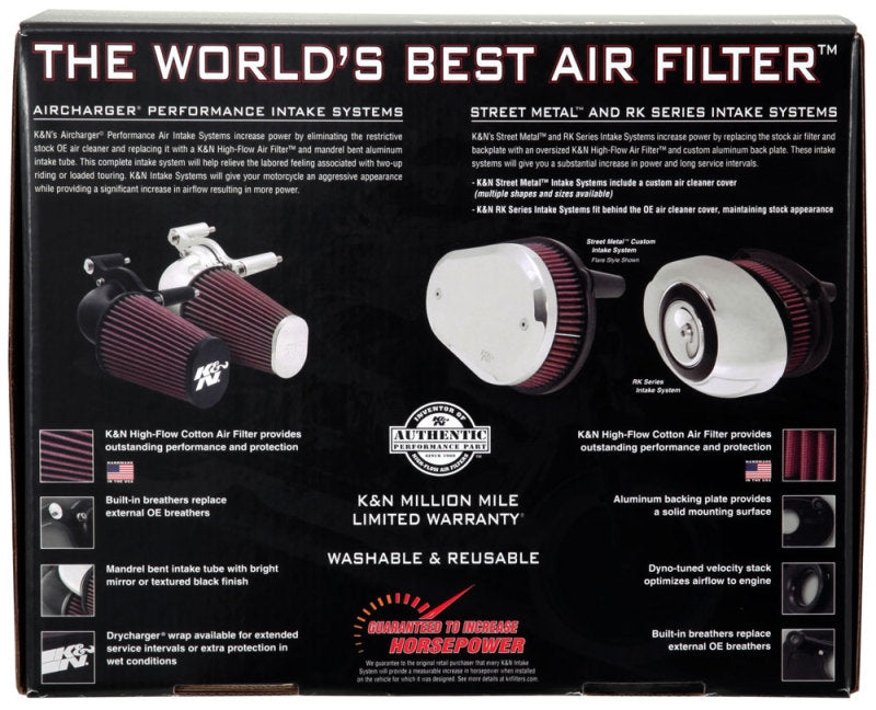 K&N Street Round Metal Intake System - Harley-Davidson - Red Filter 6-8 Size 2.4in In Dia 2.5in H