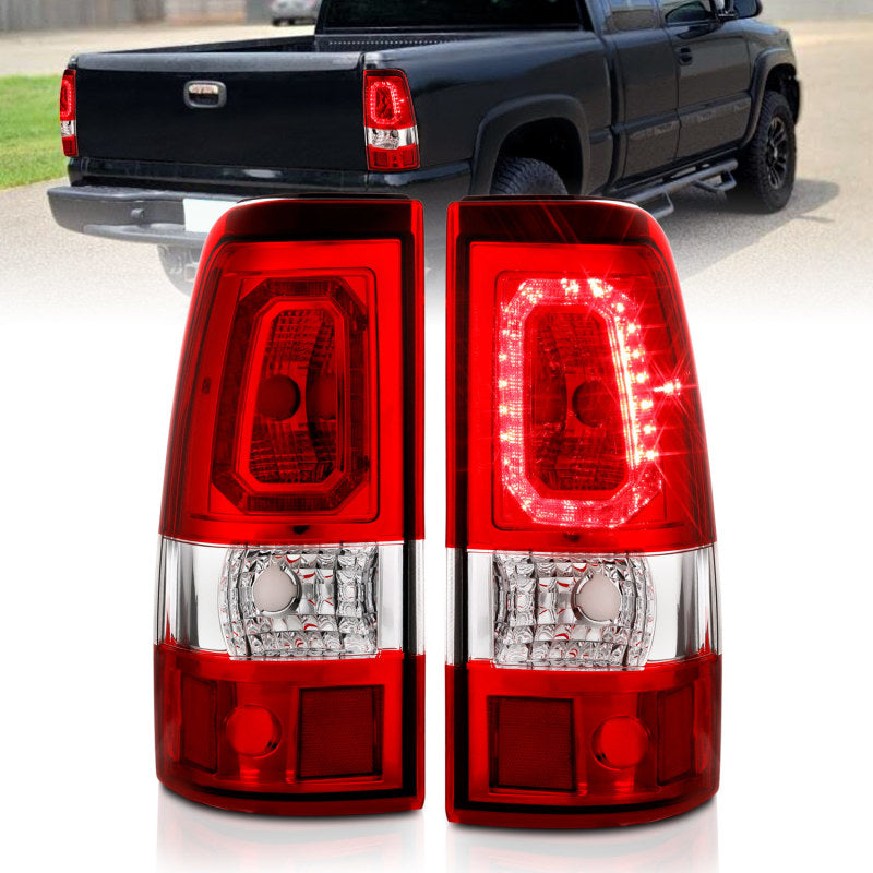 ANZO 1999-2002 Chevy Silverado 1500 LED Taillights Plank Style Chrome With Red/Clear Lens