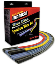 Cargar imagen en el visor de la galería, Moroso Chevrolet Small Block Ignition Wire Set - Blue Max - Spiral Core - Sleeved - Non-HEI - 90 Deg