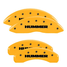 Cargar imagen en el visor de la galería, MGP 4 Caliper Covers Engraved Front &amp; Rear Hummer Yellow Finish Black Char 2005 Hummer H2