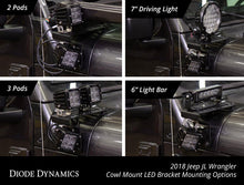 Cargar imagen en el visor de la galería, Diode Dynamics 18-21 Jeep JL Wrangler/Gladiator SS3 Cowl LED Bracket Kit - Yellow Sport
