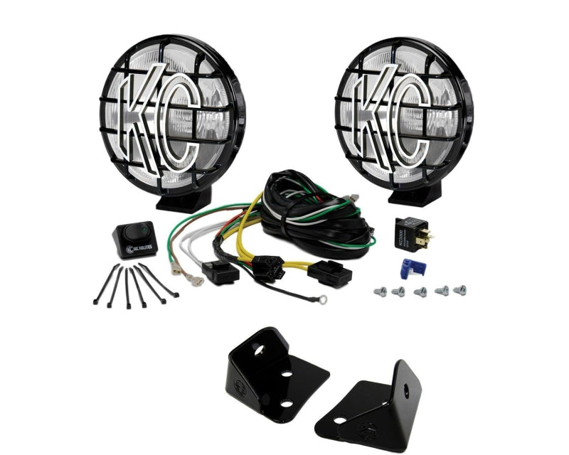 KC HiLiTES 07-18 Jeep JK 6in Apollo Pro Halogen 2-Light Sys Pillar Mount (100W Spread Beam)