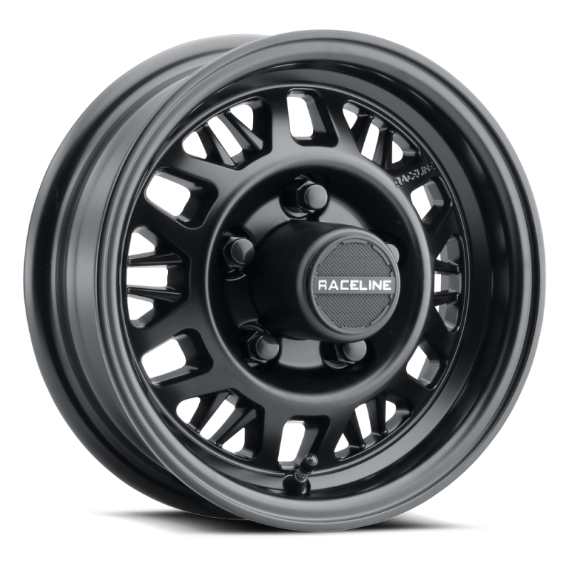 Raceline 451B Ryno TR Trailer 14x6in / 5X4.5 BP / 0mm Offset / 3.19mm Bore - Satin Black