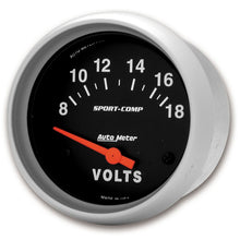 Cargar imagen en el visor de la galería, Autometer Sport-Comp 2 5/8in 8-18 Volt Short Sweep Electric Voltmeter Gauge