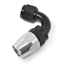 Cargar imagen en el visor de la galería, Russell Performance -10 AN Black/Silver 120 Degree Tight Radius Full Flow Swivel Hose End