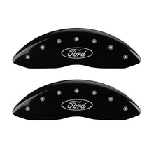 Cargar imagen en el visor de la galería, MGP 4 Caliper Covers Engraved Front &amp; Rear Oval logo/Ford Black finish silver ch