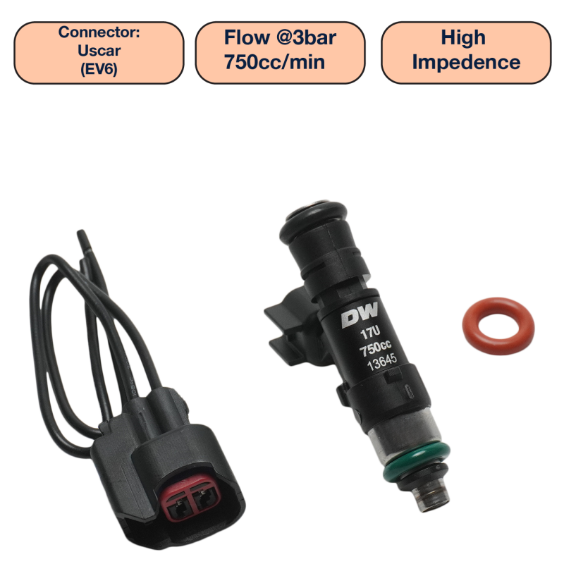 DeatschWerks Universal 750cc Single Fuel Injector / 48mm Length / 14mm O-Ring Seals
