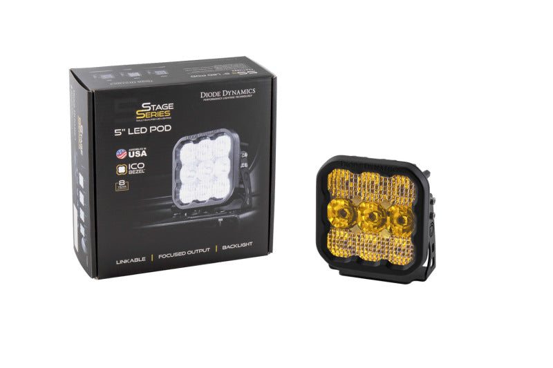 Diode Dynamics SS5 LED Pod Pro - Yellow Flood (Single)